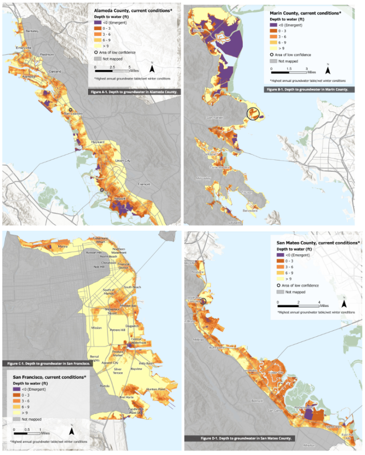 Under wet winter conditions, Alameda, Marin, San Francisco, and San Mateo counties face groundwater rise challenges. 
