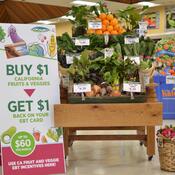 Healthy Food Incentive Sign and Produce in Grocery Store 