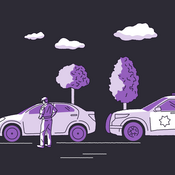 Illustration of traffic stop with officer and car 