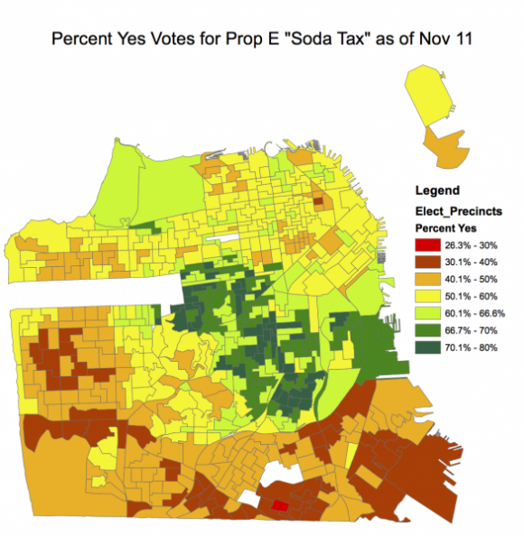 Map of Prop E Yes Votes by Precinct in San Francisco