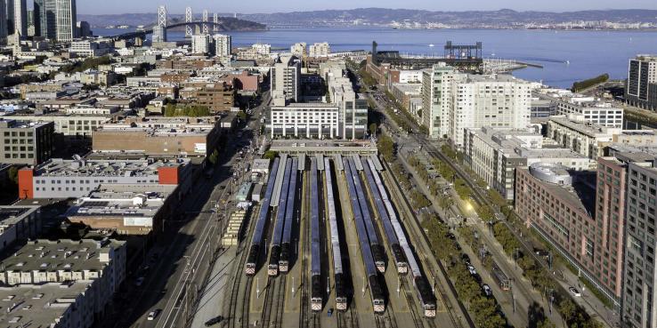 View of Caltrain rail yard in San Francisco. 