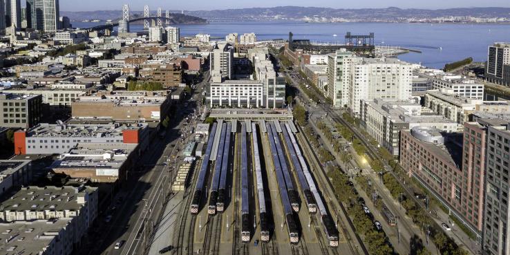 View of Caltrain rail yard in San Francisco.