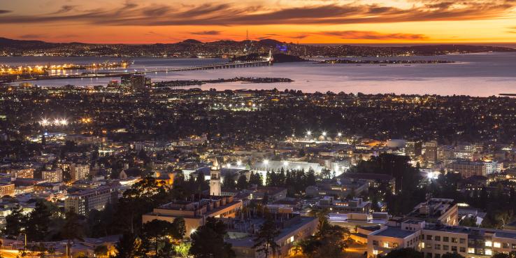 Oakland and San Francisco, connected by the Bay Bridge