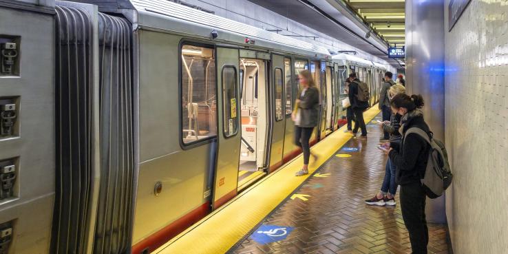 Muni metro stopped at Montgomery station