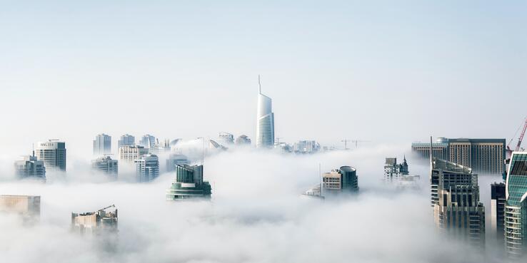 Skycrapers poking through the clouds