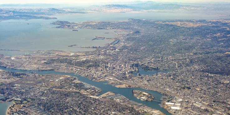 Aerial view of Bay Area, Oakland central 