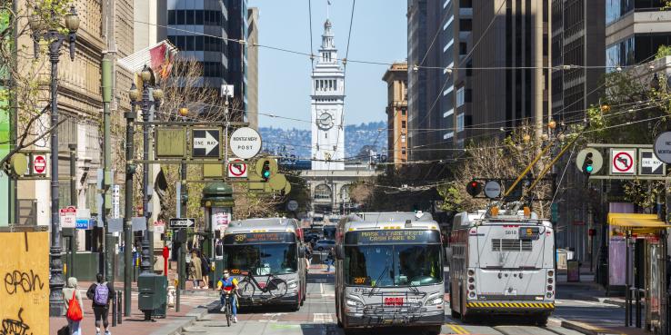 Market Street in San Francisco, Ferry Building visible