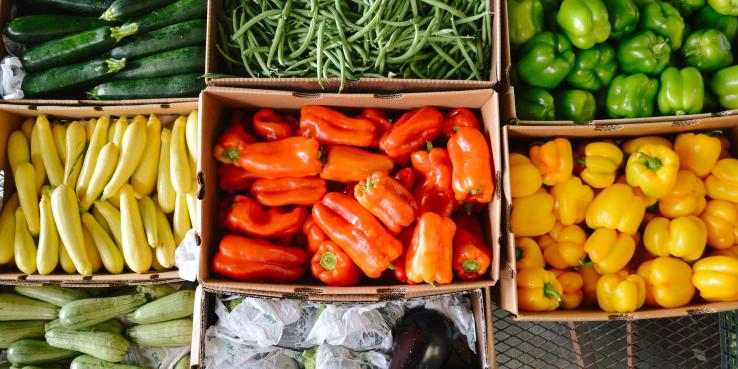 Fresh produce in boxes