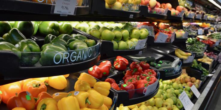 Organic produce in a grocery store