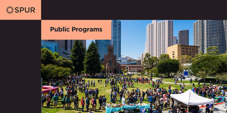 A festival takes place at Yerba Buena Gardens, with various San Francisco buildings seen in the background