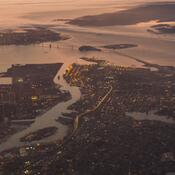 An aerial photo of Oakland and San Francisco