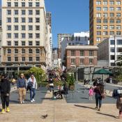 Families walking in Union Square, San Francisco