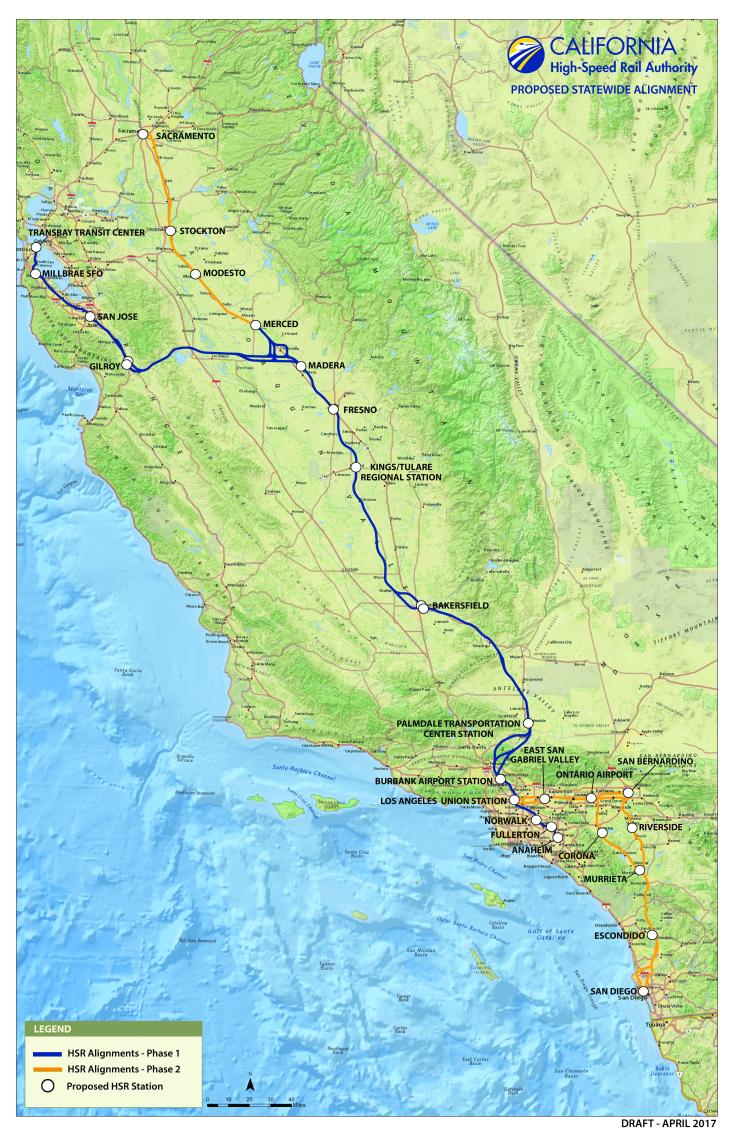 Map of all potential California High-Speed Rail System stations.