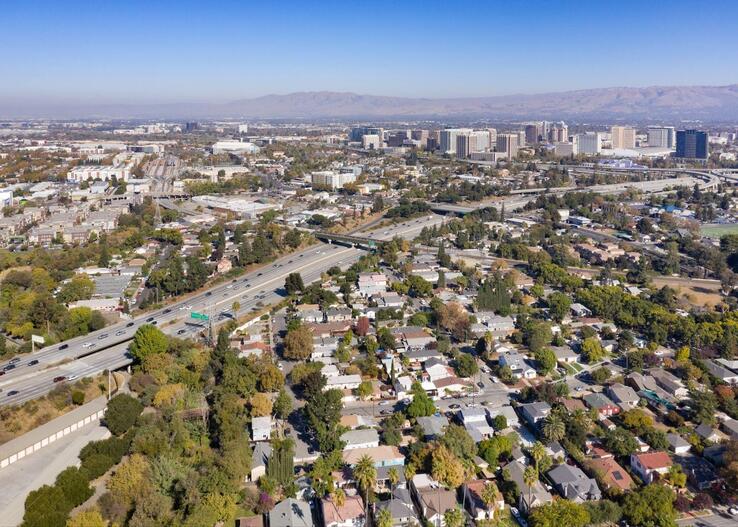 San José’s zoning requirements privilege cars and single land uses. Applying tenets of the 15-minute city to zoning and planning efforts would create mixed land uses that support greater walkability, including in the Central San José area, pictured here.