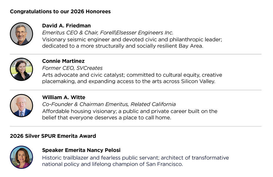 images of David A. Friedman, Connie Martinez, Willam A. Witte and Speaker Emerita Nancy Pelosi