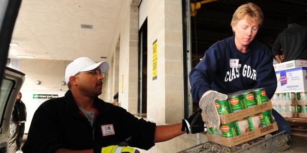 Canned goods being delivered at a food bank