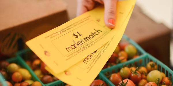 Market Match being used at a farmers' market.  Courtesy of the Ecology Center.