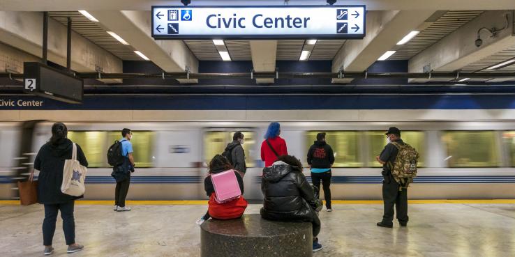 people waiting for the train at Civic Center BART station