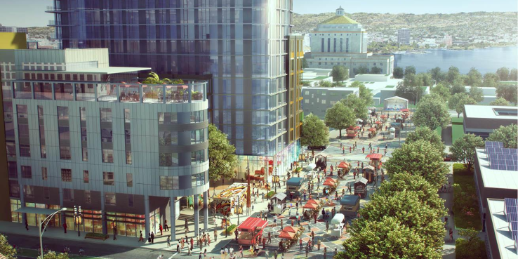 rendering of proposed transit-oriented development at Oakland's Lake Merritt BART station