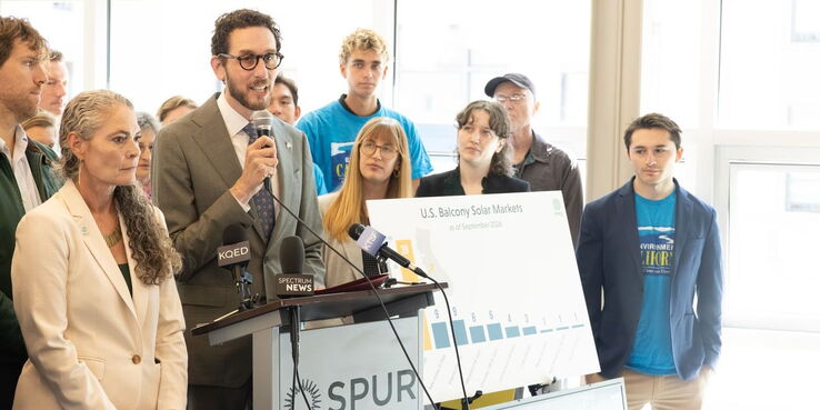 photo of Senator Wiener and supporters of Senate Bill 868 from press conference at SPUR