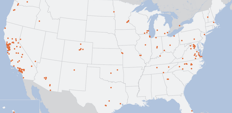 Map of cities across the country that participate in the GovAI Coalition