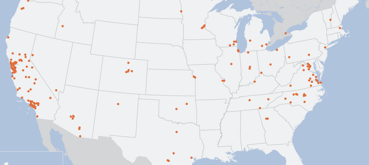 Map of cities across the country that participate in the GovAI Coalition