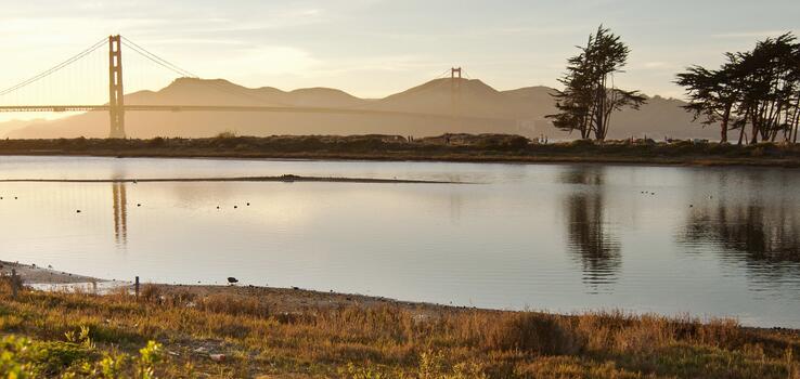 photo of estuary at Crissy Field at sunset