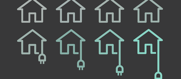 illustration of houses plugging into the electricity grid