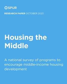 report cover, white text on a blue background reads Housing the Middle: A national survey of programs to encourage middle-income housing development