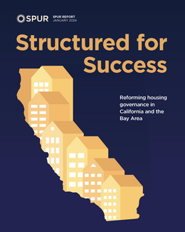 report cover with illustration of residential buildings arranged in the shape of the State of California