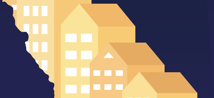 illustration of yellow houses on a dark blue background