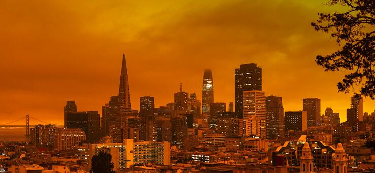 photo of San Francisco with orange skies from wildfire smoke in September 2020