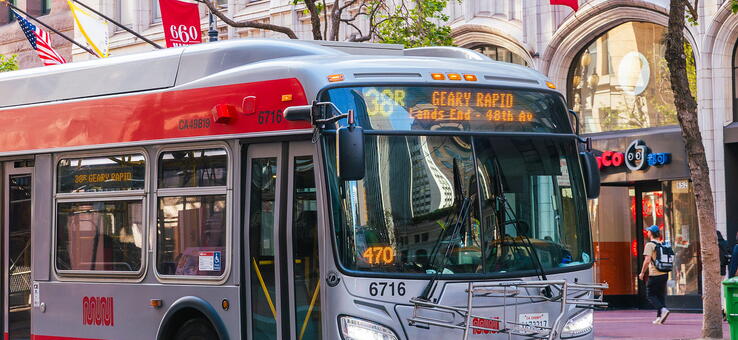 Photo of Muni bus driving down Geary in SF
