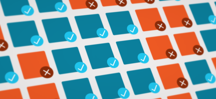 grid and red and blue squares
