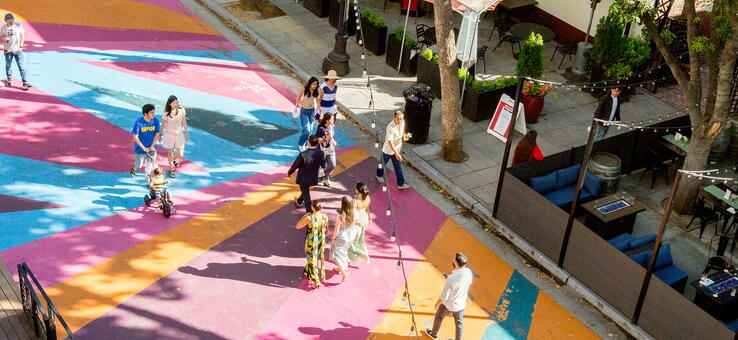 People walking in San Jose's San Pedro Square