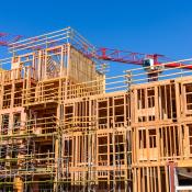 Exterior view of multifamily residential building under construction in Palo Alto