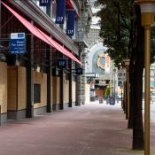 Boarded up storefronts in San Francisco