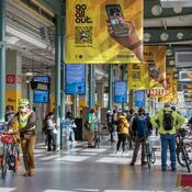 People with bicycles at Caltrain Station, San Francisco 