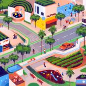Colorful illustration of neighborhood by Sam Rodriguez 
