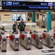 People at turnstile Montgomery Station, San Francisco 